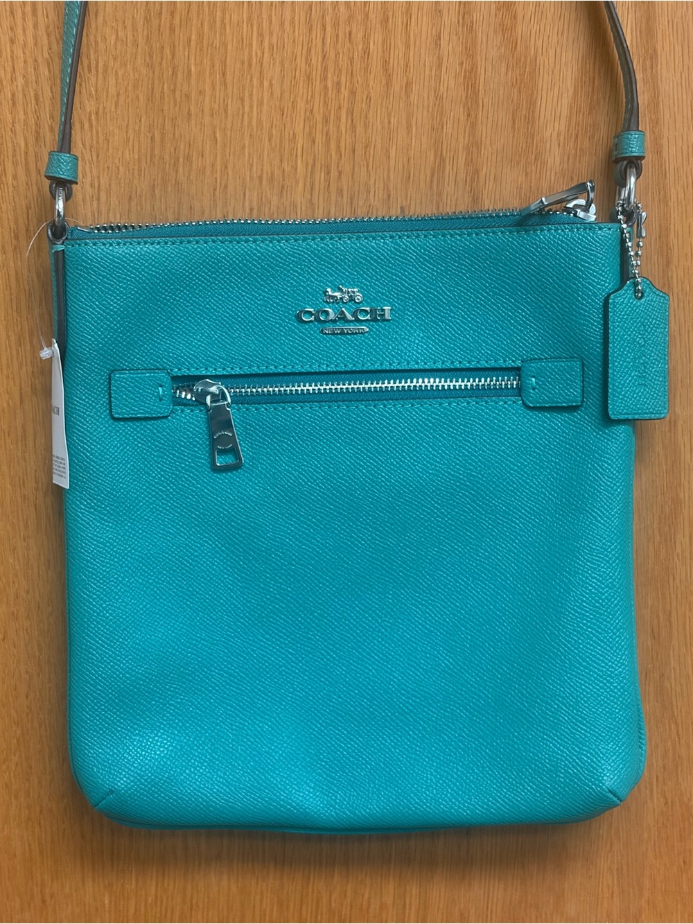 NWT Coach Mini Rowan File Bag CE871 Bright Green Teal Leather Crossbody